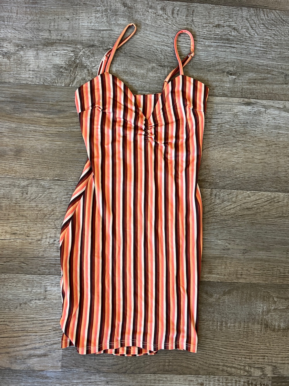 RESA Mini Ruched Spaghetti Strap Dress in Studio 54 Striped Print